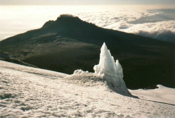 Ice and cloud near the summit of Kilimanjaro
