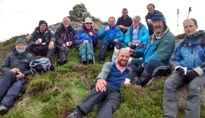 Ken Whyte (next to cairn) celebrates on Oldany Island (photo: Alan Holmes)